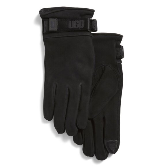 UGG Black Leather Logo Webbing Gloves - Picture 1 of 1
